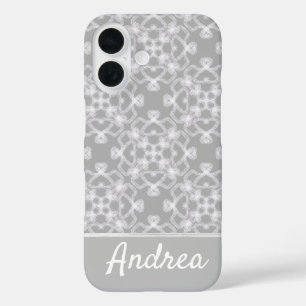 Funda iPhone 16 Patrón blanco y gris personalizado