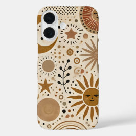 Funda iPhone 16 Patrón Boho Celestial de Sol y Luna