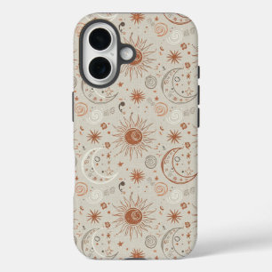 Funda iPhone 16 Patrón Boho de Sol y Luna