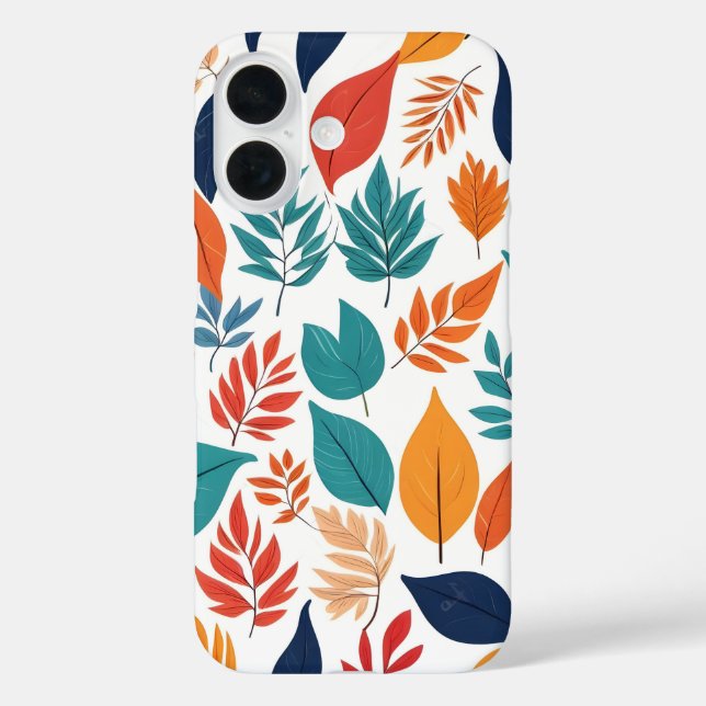 Funda iPhone 16 Patrón botánico con hojas tropicales en blanco (Reverso )