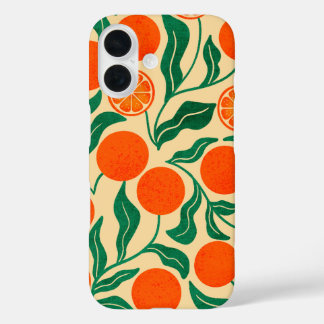 Funda iPhone 16 Patrón botánico de cítrico naranja vibrante 