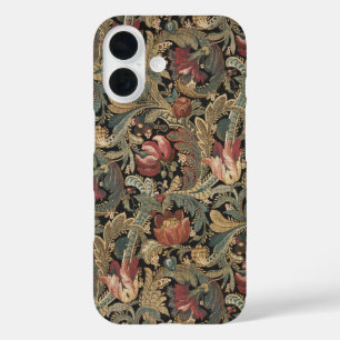 Funda iPhone 16 Patrón Botánico Floral Vintage Oscuro Malhumorado