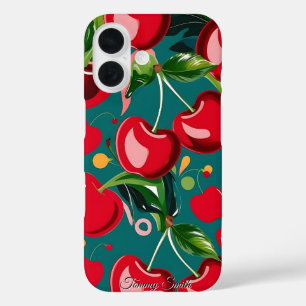 Funda iPhone 16 Patrón brillante de cerezo y flor