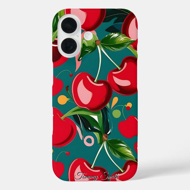 Funda iPhone 16 Patrón brillante de cerezo y flor (Reverso )