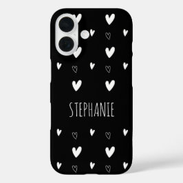 Funda iPhone 16 Patrón cardíaco barato escandinavo negro personali