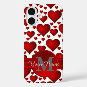 Funda iPhone 16 Patrón cardíaco romántico monogramado