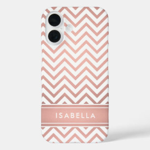 Funda iPhone 16 Patrón Chevron rosa Ombre Monograma simple moderno