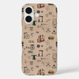 Funda iPhone 16 Patrón científico mecánico de ingeniería antigua