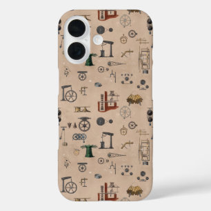 Funda iPhone 16 Patrón científico mecánico de la ingeniería antigu