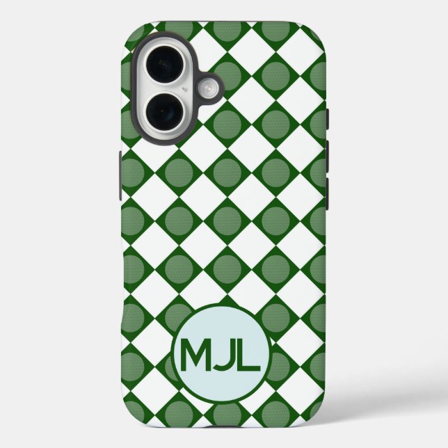 Funda iPhone 16 Patrón clásico de Argyle con monograma personaliza (Reverso )