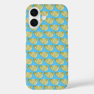 Funda iPhone 16 Patrón Clásico De Lime Green Slice En Azul Cielo