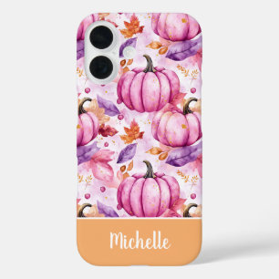 Funda iPhone 16 patrón colorido de calabaza y hojas personalizadas
