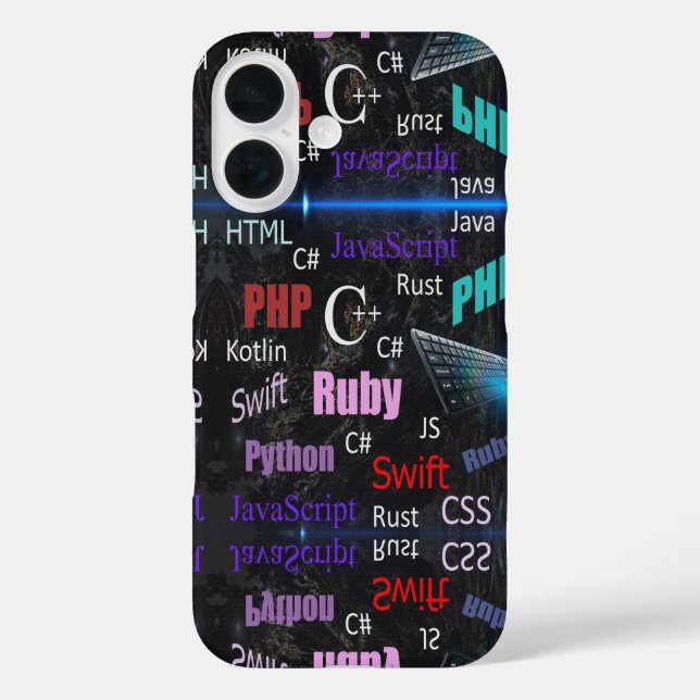 Funda iPhone 16 Patrón colorido de lenguajes de programación (Reverso )