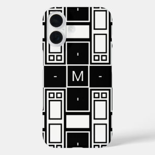 Funda iPhone 16 Patrón contemporáneo en blanco y negro monogramado