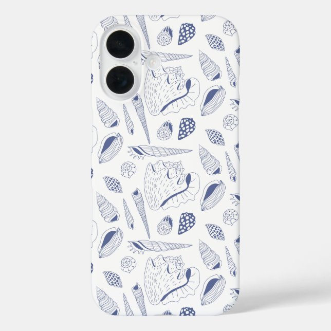 Funda iPhone 16 Patrón continuo con conchas marinas (Reverso )