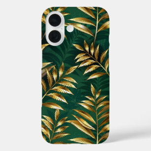 Funda iPhone 16 Patrón continuo con helechos dorados