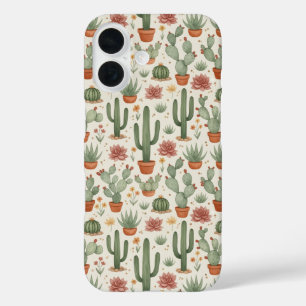 Funda iPhone 16 Patrón continuo de cactus suculentos del desierto