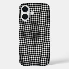 Funda iPhone 16 Patrón continuo de cuadros escoceses en blanco y n