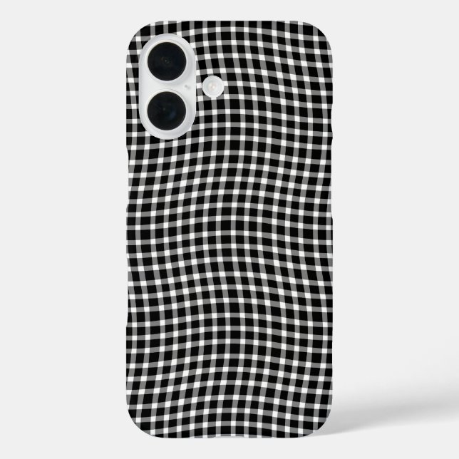 Funda iPhone 16 Patrón continuo de cuadros escoceses en blanco y n (Reverso )