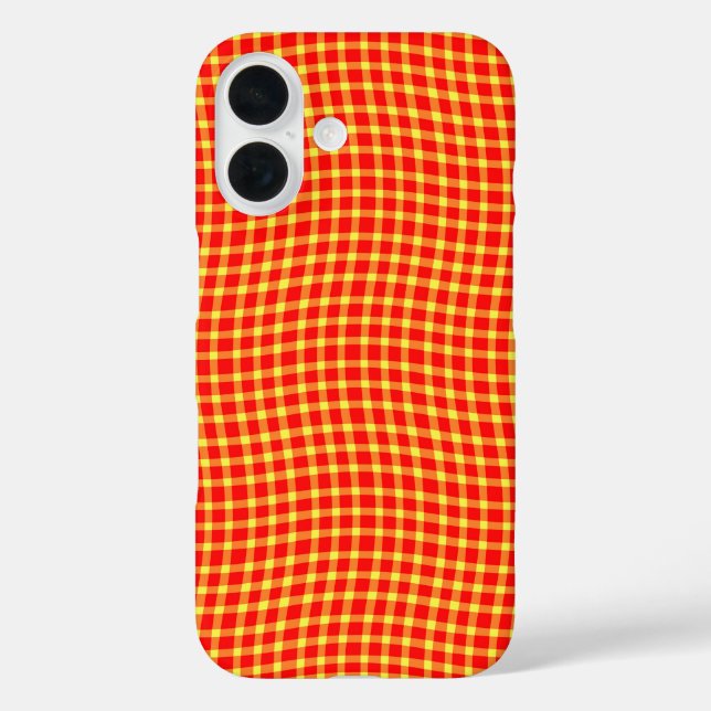Funda iPhone 16 Patrón continuo de cuadros escoceses rojo y amaril (Reverso )