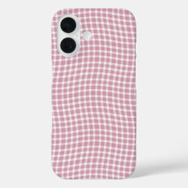 Funda iPhone 16 Patrón continuo de cuadros escoceses rosa y blanco
