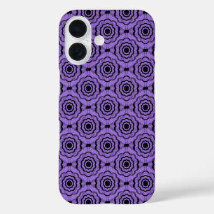Funda iPhone 16 Patrón continuo de flor negra morada