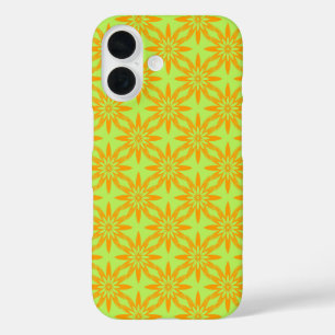 Funda iPhone 16 Patrón continuo de flores verdes naranjas