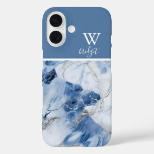 Funda iPhone 16 patrón costero abstracto de mármol azul