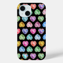 Funda iPhone 16 Patrón de acuarela del corazón del diamante Cute P