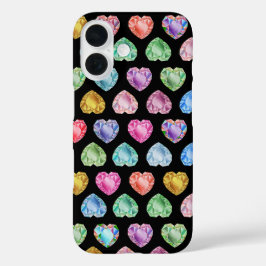 Funda iPhone 16 Patrón de acuarela del corazón del diamante Cute P