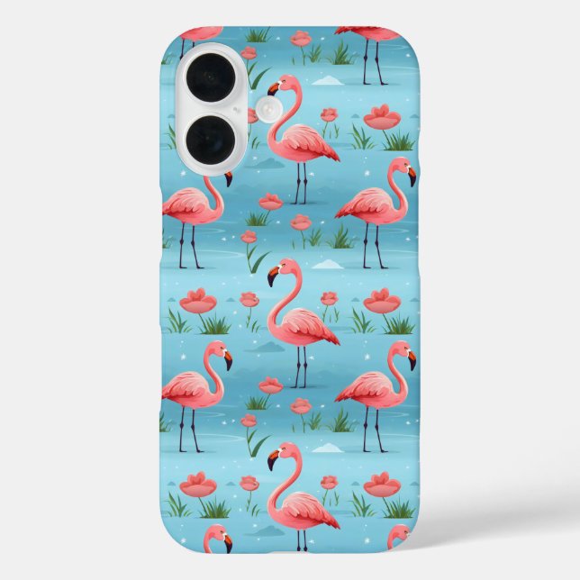 Funda iPhone 16 Patrón de agua azul Flamingo (Reverso )