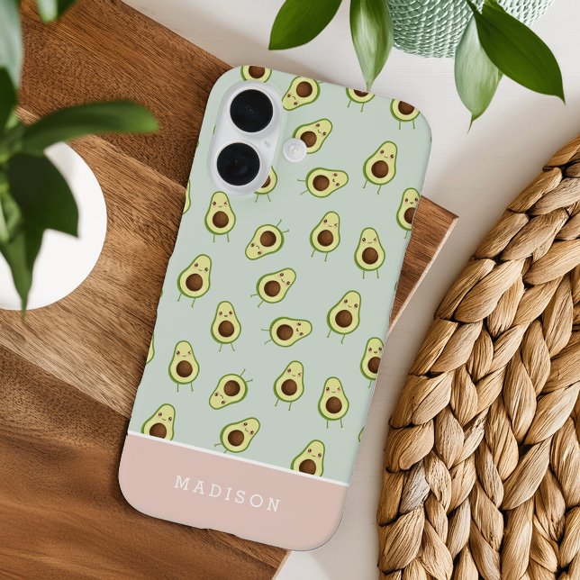 Funda iPhone 16 Patrón de aguacate kawaii sonriente y lindo person (Subido por el creador)