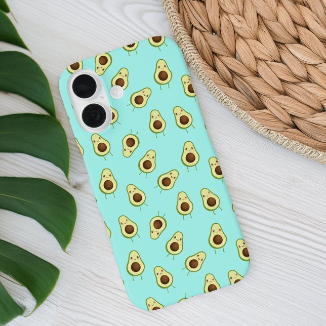 Funda iPhone 16 Patrón de aguacates de Kawaii sonriente (Subido por el creador)