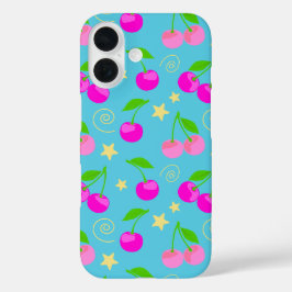 Funda iPhone 16 Patrón de Arcoíris de Cereza Mono Decora Kei