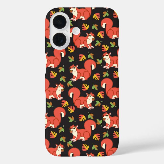 Funda iPhone 16 Patrón de ardilla y hoja otoñal (Reverso )