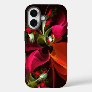 Funda iPhone 16 Patrón de arte abstracto rojo verde floral moderno