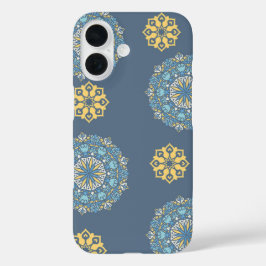 Funda iPhone 16 Patrón de arte azul turquesa Verde azulado y amari
