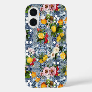 Funda iPhone 16 Patrón de azulejos de época siciliana y flores