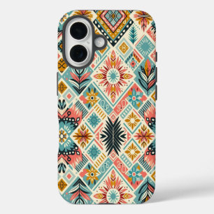 Funda iPhone 16 Patrón de baldosas étnicas sin costuras