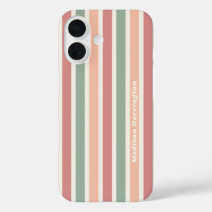 Funda iPhone 16 Patrón de bandas retro de nombre personalizado