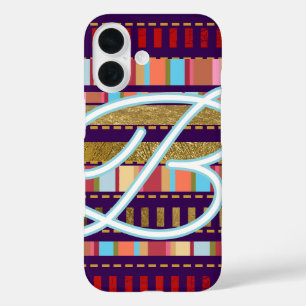 Funda iPhone 16 Patrón de bandas y nombre GUAY