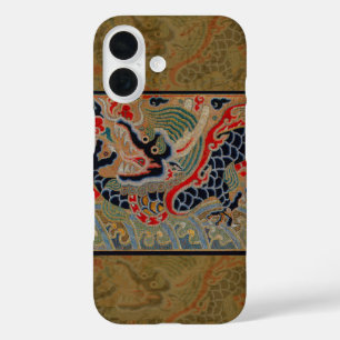 Funda iPhone 16 Patrón de bordado en seda de dragón chino antiguo
