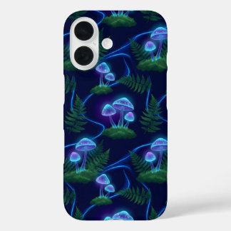 Funda iPhone 16 Patrón de brillo de hongo bioluminiscente