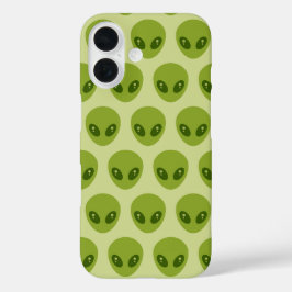 Funda iPhone 16 Patrón de Cabezas de Alien Verde Lindas