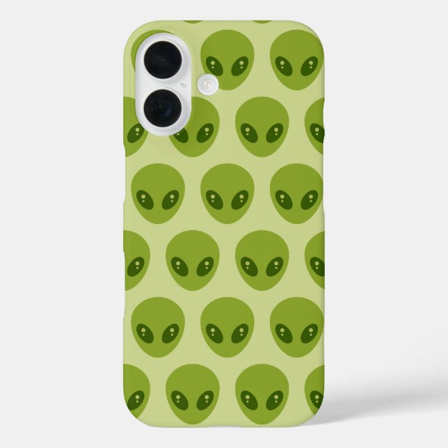 Funda iPhone 16 Patrón de Cabezas de Alien Verde Lindas (Reverso )