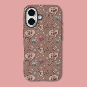 Funda iPhone 16 Patrón de café juguetón ahora Mocha