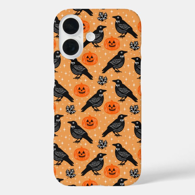 Funda iPhone 16 Patrón de calabaza de cuerdas de Halloween Naranja (Reverso )