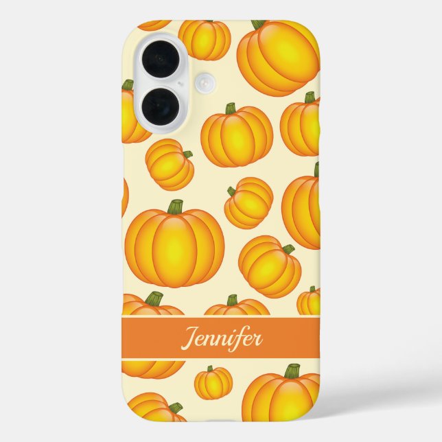 Funda iPhone 16 Patrón de calabaza de Personalizado naranja y nomb (Reverso )