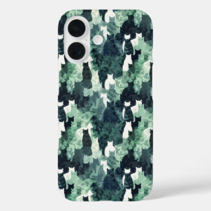 Funda iPhone 16 Patrón de camuflaje de gatos verdes