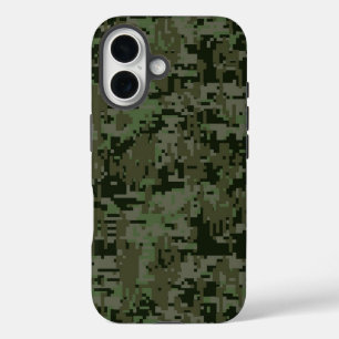 Funda iPhone 16 Patrón de camuflaje digital de bosques profundos